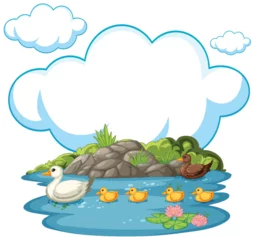 Badkamer foto achterwand Kinderen Vector illustration of ducks in a serene pond setting