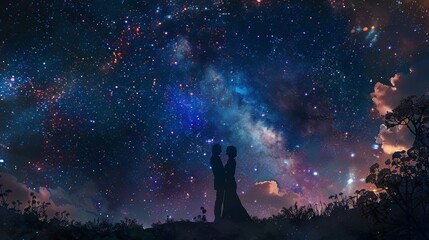 Fototapeta na wymiar Everlasting love portrayed in a couple's embrace under a starry sky