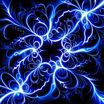 beautiful fractal of blue electrical discharges of lightning in the night