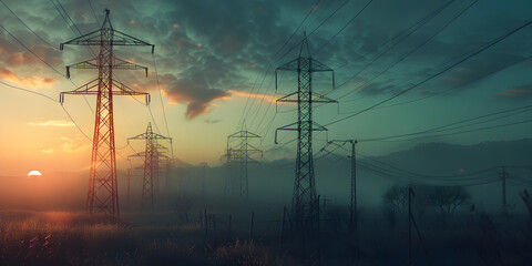 High voltage power lines and pylons, Electricity distribution station, Power distribution, energy sector, utility equipment, voltage lines, electrical towers