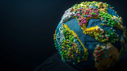 Artistic Globe Constructed from Building Blocks with Ecosystems