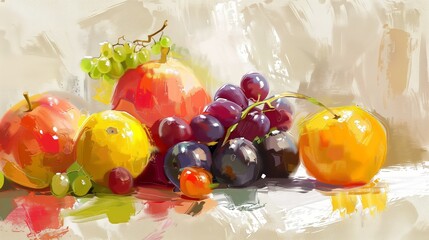 Different fruits in painting with bold brush strokes - obrazy, fototapety, plakaty