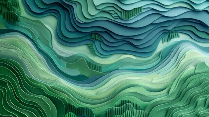 Abstract organic neon green blue color paper cut overlapping paper waves texture background banner panorama for webdesign or business.