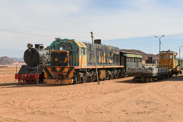 Old train at Wadi Rum desert in Jordan