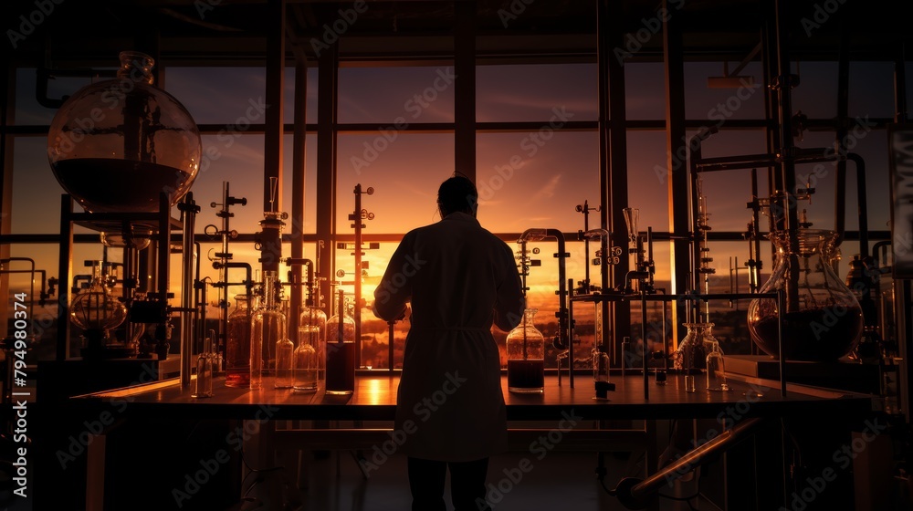 Poster chemical engineer conducting an experiment in a laboratory.