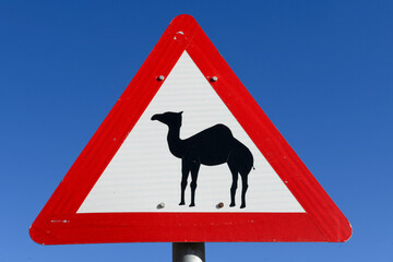 Camel signboard at Wadi Rum desert in Jordan