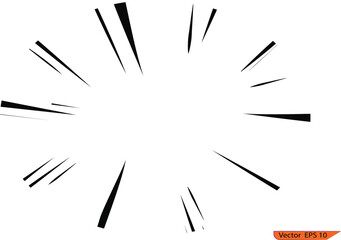 Background of comic book action lines. Speed lines frame,  isolated on transparent background. Comic book black and white radial lines background. 
