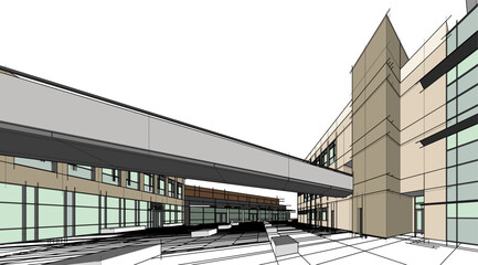 Fototapeta premium architectural drawing 3d illustration sketch project