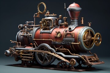 Fototapeta premium Steampunk Clockwork Designs: Exploring Steam Engine Prototypes in Intricate Creations