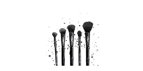 
Watercolor vector illustration of makeup brushes on a white background