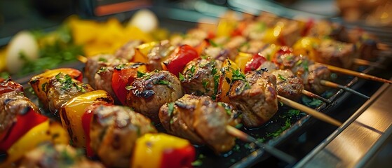 Elegant skewers at a fancy restaurant. Concept Fine Dining, Gourmet Cuisine, Culinary Art, Exquisite Presentation