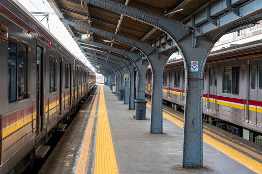 Old Japanese commuter train at Jakarta Kota station