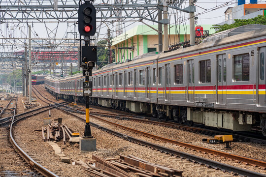 Old Japanese commuter train at Jakarta Kota station