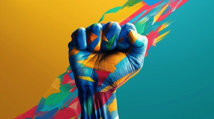 Nelson Mandela International Day background design with colorful shapes and painted fist