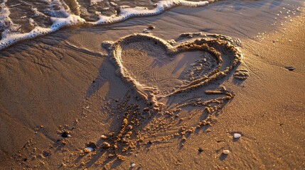 Heart sketched in the sand on the beach