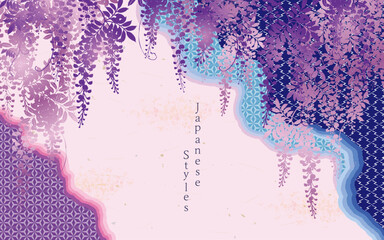 藤の花　藤棚　大藤　和柄デザイン　小紋パターン 背景