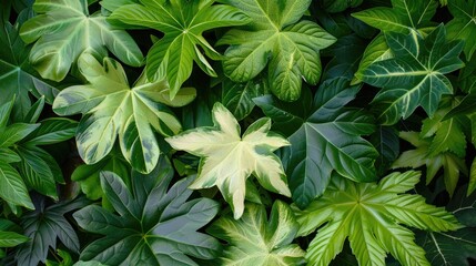 Leaves of Manihot esculenta display a mix of light and dark green hues