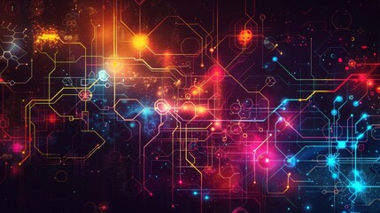 Futuristic Colorful Circuitry and Data Streams Digital Horizontal Wallpaper
