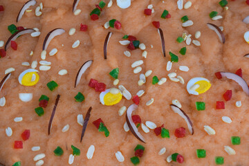 Kashmiri Halwa image, Delicious Kashmiri dessert food 
 pink halwa texture 