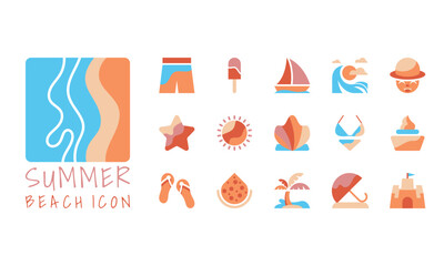 ICON 3 SUMMER BEACH , simple and colorful vector illustration