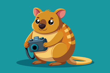 A quirky quokka with a camera around its neck - obrazy, fototapety, plakaty
