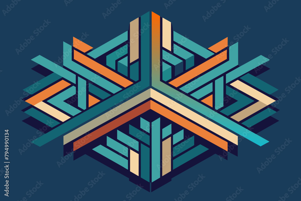 Poster a series of overlapping lines and shapes evoking a sense of depth and dimension
