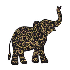 Single ornamental elephant silhouette illustration isolated on white background vector clipart