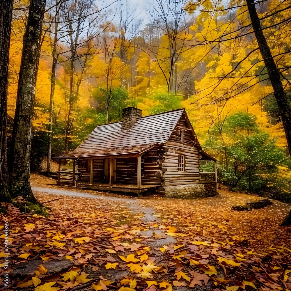 Canvas Prints house in autumn forest