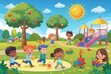 A sunny day at the park with children playing