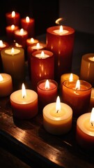 Fototapeta na wymiar A beautifully burning thick, ornate candle.