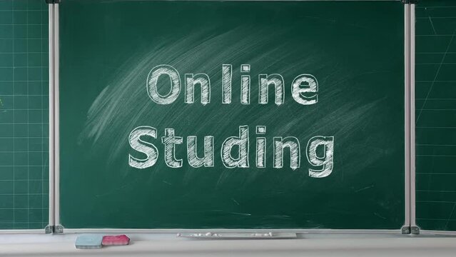Hand drawing text Online studying on green chalkboard