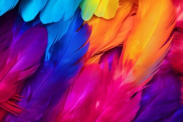 Fototapeta premium Vibrant Parrot Feather Gradients: Rainbow Plumage Blend Wonder