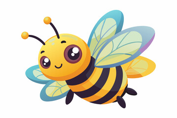 Cute Bee Buzzing gradient illustration in white background