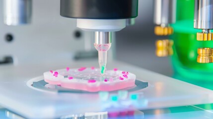 3D bioprinter ready to 3D print cells onto an electrode. Biomaterials, tissue engineering concepts.