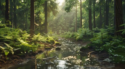 Reflective Pond calm forest water. Plant spring. Generate Ai - obrazy, fototapety, plakaty