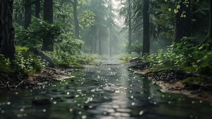 Obraz premium Reflective Pond calm forest water. Plant spring. Generate Ai