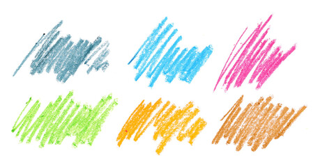 Set photo grunge hand draw, scribble colorful cross hatch, wax pastel, palette crayon isolated on...