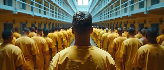 Raising awareness about criminal justice and prison reform issues through an image of an overcrowded prison. Concept Prison Overcrowding, Criminal Justice Reform, Awareness Campaign