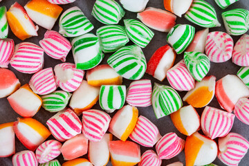 old fashioned colorful sweets mixed and full frame close up
