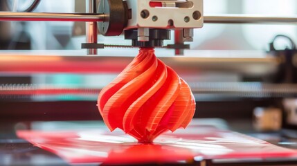 3D printer prints red form - obrazy, fototapety, plakaty