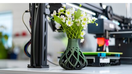 3d printer with a vase printed with pla filament - obrazy, fototapety, plakaty