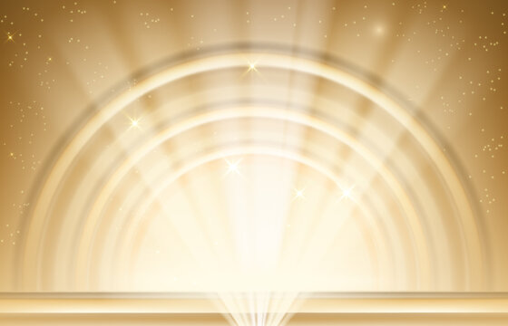 A luxurious retro fashion background, in the style of 1930s art deco, with footlight rays and a background of concentric circles.