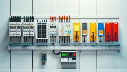 Realistic Image of programmable logic controllers PLCs on a white background, Stock photo style.