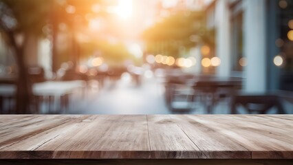 Wood table top  on blurred interior background