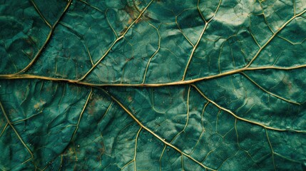 Green leaf with vein structure in eco friendly texture