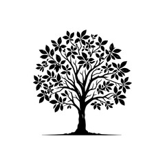 Walnut Tree Vector Silhouette Illustrating the Tranquil Presence of Nature- Nut-Bearing Tree- Walnut Tree Illustration.