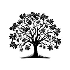 Walnut Tree Vector Silhouette Illustrating the Tranquil Presence of Nature- Nut-Bearing Tree- Walnut Tree Illustration.