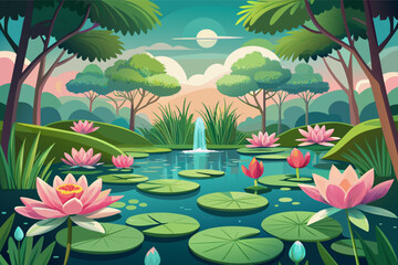 Exquisite lotus flowers in a tranquil pond