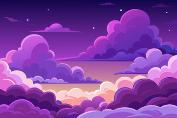 Fluffy clouds drifting lazily in a purple twilight