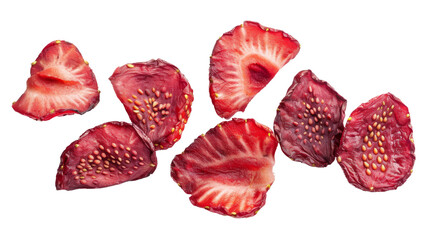 Enjoying Dried Strawberries as a Healthy Snack On Transparent Background.